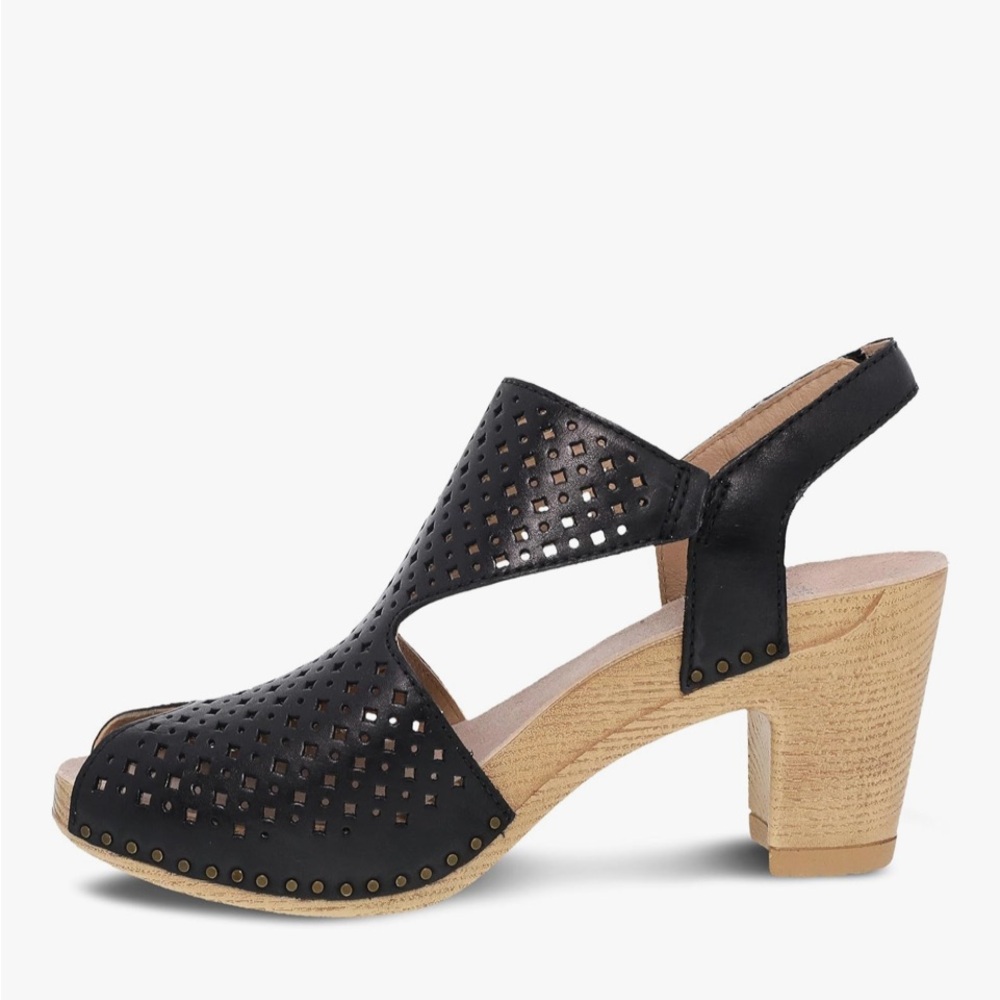 Dansko Black Laser Cut Peep Toe Sandals - Picture 7 of 7